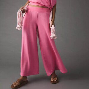 Daily Practice Anthropologie Gypsum Wide-Leg Pink Ankle Sweatpants Lounge Pants
